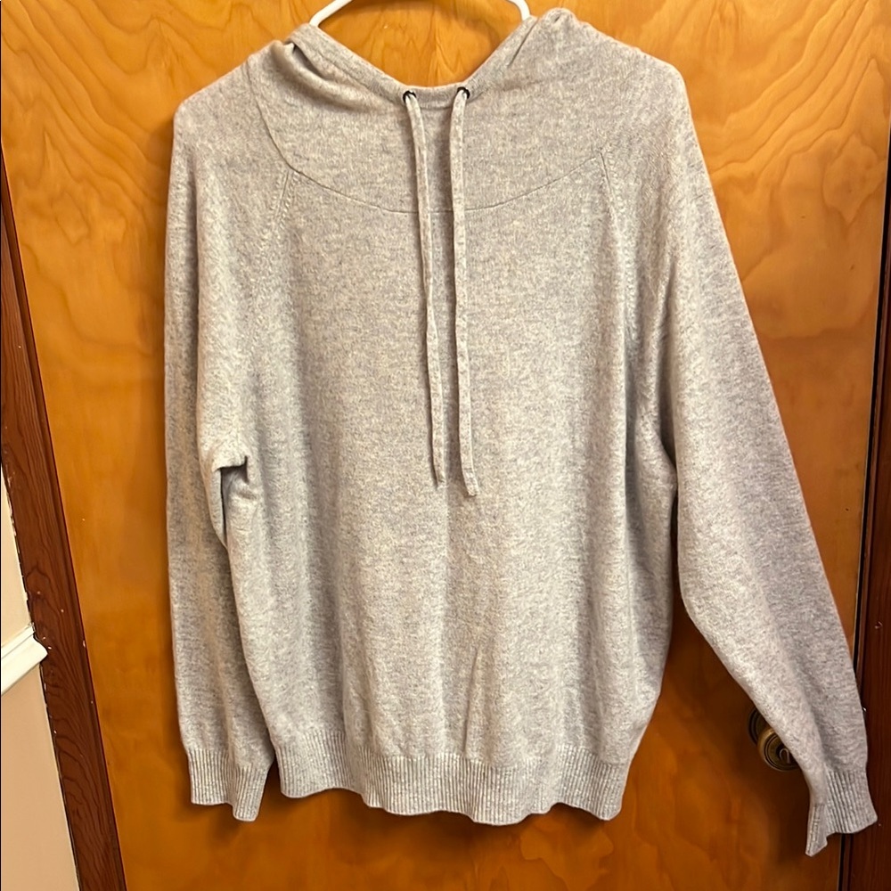 Garnet Hill Cashmere Gray Solid Hoodie Sweater SZ XL